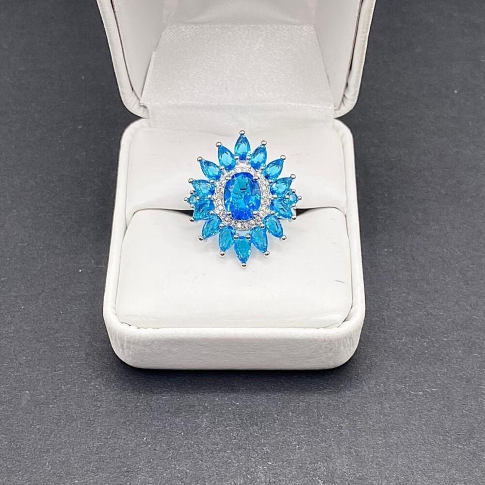 Fashion Jewelry Blue Floral Design Ring